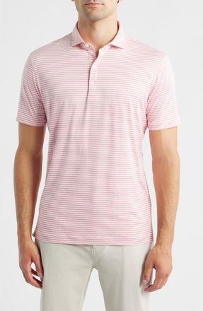 Johnnie-O Seymour Stripe Featherweight Performance Polo in Pink Lemonade at Nordstrom, Size Xx-Large