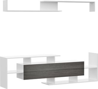 HOMCOM TV Cabinet Unit w/ Wall-Mounted Shelf - Open Shelves White and Grey | TJ Hughes