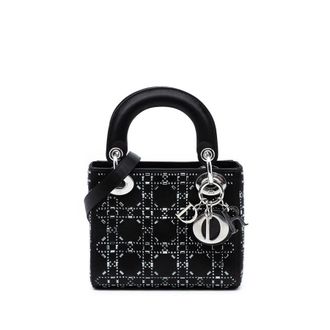 Dior Pre-owned Dior Mini Satin Cannage Crystal Embellished Lady Dior Ladies N030I1ATC54QEXWH