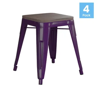 Flash Furniture 18 Table Height, Stackable Purple Metal Dining Stool, - Set of 4