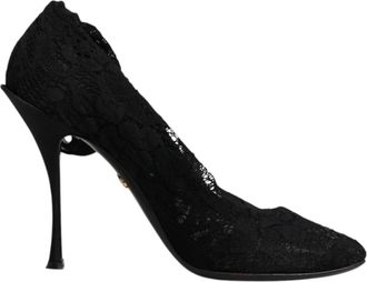 Dolce & Gabbana Black Lace Stretch Heels Mid Calf Boots Womens Shoes (Pre-Owned)