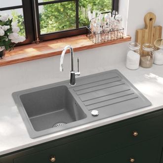 vidaXL Fregadero Reversible Gris De Granito De Una Cubeta Con Escurridor Vidaxl