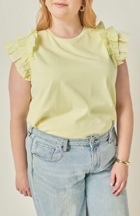 English Factory Mixed Media Ruffled Detail T-Shirt in Butter Yellow at Nordstrom, Size 3X