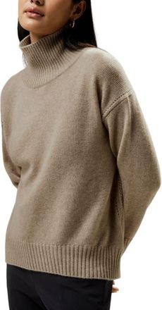 LilySilk Turtleneck Relaxed-Fit Cashmere Sweater in Beige at Nordstrom, Size Medium