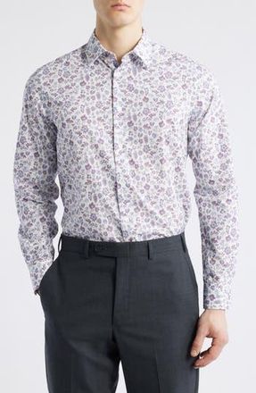Paul Smith Tailored Fit Floral Dress Shirt in White at Nordstrom Rack, Size 17