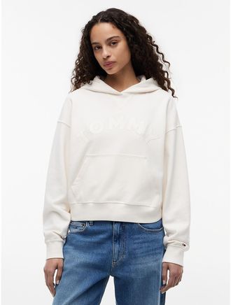 Tommy Hilfiger Womens Tommy Jeans Boxy Fit Garment-Dyed Hoodie - White - XL