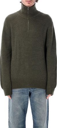 A.P.C. Ribbed Wool High Neck Dropped Shoulder Half-Zip Sweater