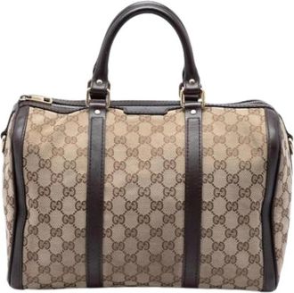Gucci Pre-owned Canvas Satchel - Dames - Vintage Handtas - Beige - ONE Size - Leer - Vintage