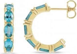 Allurez Oval Blue Zircon Hoop Earrings 14K Yellow Gold (4.69ct)