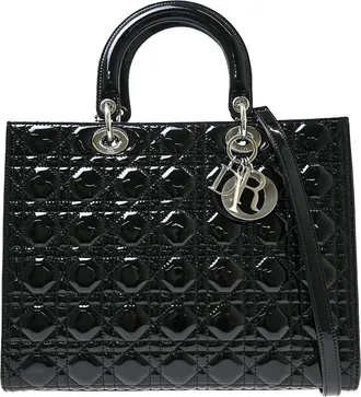 Dior Lady Dior Patent Black Patent_Leather Handbag (Pre-Owned)