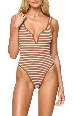 L*Space Coco Classic Stripe One-Piece Swimsuit in Brown Sugar at Nordstrom Rack, Size Medium
