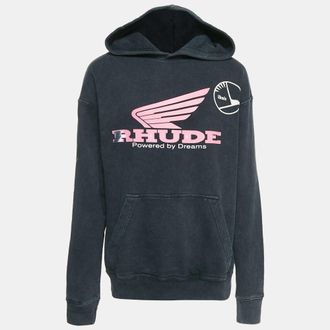 Rhude Dark Grey Knit Graphic Printed Hooded Sweatshirt S