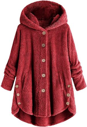 Generic Bed Jackets For Women Plus Size Fuzzy Fleece Coat Cozy Button Jacket 2025 Trendy Formal Cardigans Women (2-Red, XXXL)