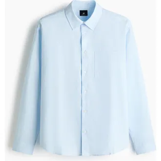H&M Relaxed Fit Linen-blend Shirt in Light Blue at Nordstrom, Size Xx-Large
