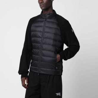 Moncler Cardigan imbottito nero con zip in misto lana