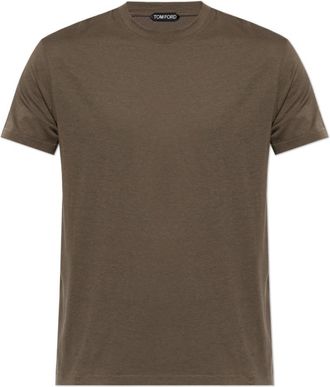 Tom Ford Tops, Heren, Bruin, M, Katoen, Lyocell Katoen Ronde Hals T-shirt