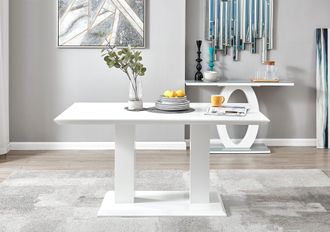 Furniturebox Imperia 150cm 6-Seater Modern High Gloss Pillared Dining Table in White