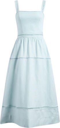 Reformation Everett Embroidered Linen Sundress in Aquamarine at Nordstrom, Size 10