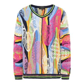 Carlo Colucci Truien & Vesten, Dames, Veelkleurig, M, Jacquard V-Hals Trui Curtoni