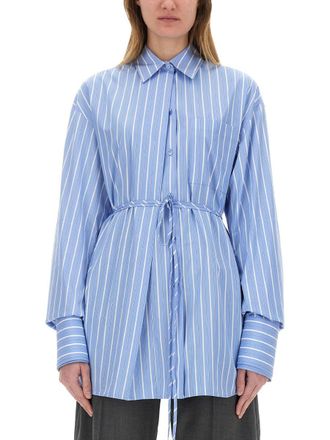 Sportmax Oversized Striped Cotton Shirt With Adjustable Waist