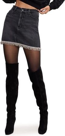 Good American Crystal Trim Denim Miniskirt in Black376 at Nordstrom Rack, Size 00