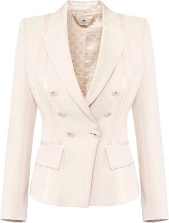 Elisabetta Franchi Cream Jacket - Dames - Blazers - Beige - XL - Jassen