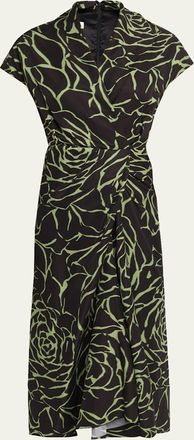 Dries Van Noten Dilian Floral Jacquard Draped Wrap Midi Dress
