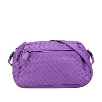 Bottega Veneta Pre-owned Woven Leather Crossbody Bag - Dames - Pre-owned - Paars - Maat: ONE Size Leer