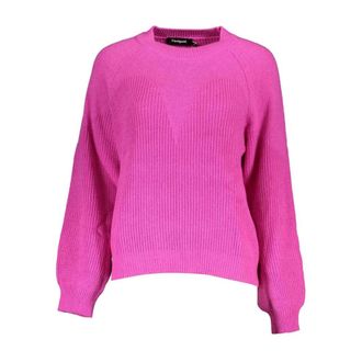 Desigual Round-neck Knitwear, female, Pink, Size: 2XL Turtleneck Sweater with Contrast Details and Logo Embellishment