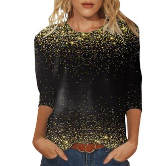 Generic Womens Sparkly Tops, Sparkly Tops for Women Uk: Sequin Top Glittery Shirts Xmas T-Shirt Elegant Christmas Blouse 3/4 Sleeve Plus Size Blouses Shimmer 