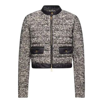 Moncler Down Jackets, female, Black, Size: S Wool & Alpaca-Blend Padded Zip-Up Cardigan