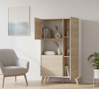 Dmora Aparador Damraba, Buffet Alto Para Sal&oacute;n, Aparador Moderno Para Sal&oacute;n Con 3 Puertas, 81x43h135 Cm, Roble Y Blanco - Dmora