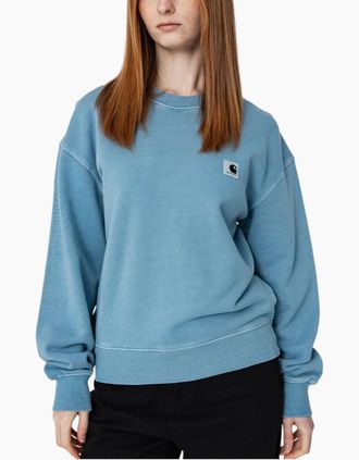 Carhartt Work in Progress Womens Carhartt Womens Sweatshirt WIP nelson Jumper Crew Neck Drop shoulders Knitted - Blue - Size: 10/8