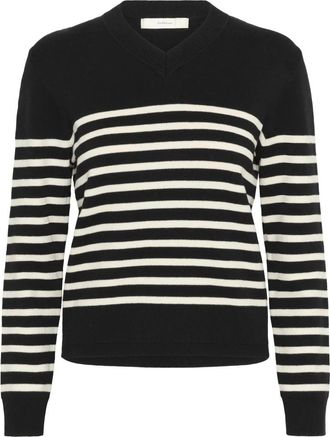 Inwear Klassieke V-hals Pullover Zwart/Wit - Dames - V-hals truien - Zwart - M - Katoen - Truien & Vesten