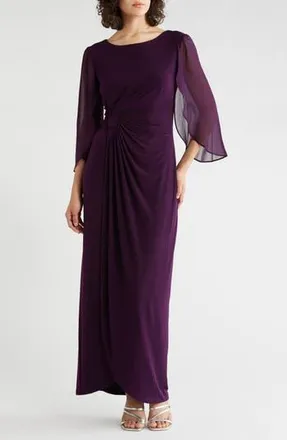 Connected Cape Sleeve Faux Wrap Gown in Aubergine at Nordstrom Rack, Size 16