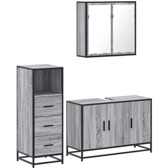 vidaXL Vidaxl - Set De Muebles De Ba&ntilde;o 3 Pzas Madera Contrachapada Gris Sonoma
