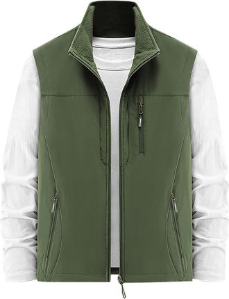 Generic Fleece Gilet for Men UK Warm Bodywarmer Reversible Softshell Waistcoat Thermal Vest Warm Casual Soft Zipped Jacket Zip Pockets Stand Collar Golf Gilet