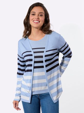 Casual Looks T-Shirt CASUAL LOOKS Shirt-Twinset, Damen, Gr. 36, eisblau, marine, geringelt, 95% Viskose, 5% Elasthan, gemustert, gestreift, mehrfarbig, Rundhals, S