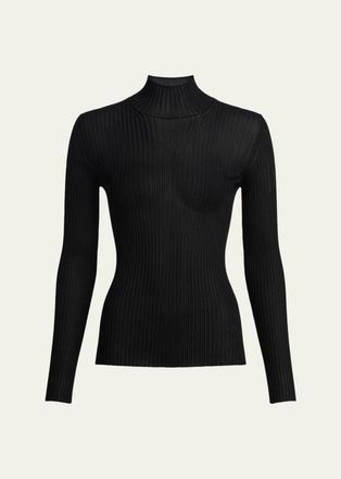 Balmain High-Neck Rib-Knit Fitted Top