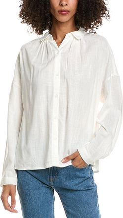 Max Studio Shirred Yoke Linen-Blend Shirt