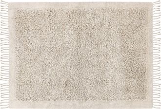 Beliani Alfombra De Algod&oacute;n Beige Claro 140 X 200 Cm Pelo Largo Borlas Boho Moderno Bitlis