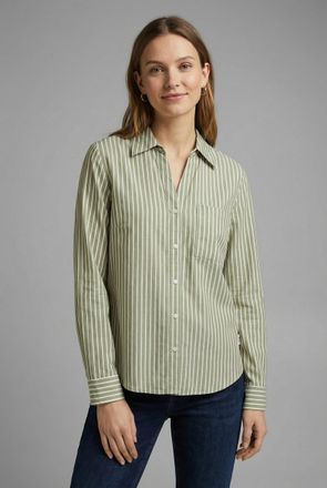 s.Oliver Langarmbluse S.OLIVER, Damen, Gr. 34, gr&uuml;n, Web, Obermaterial: 100% Viskose, gestreift, l&auml;ssig geschnitten h&uuml;ftbedeckend, V-Ausschnitt, 1-Knopf-Mansch