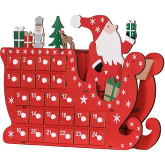 OEM Otra Decoraci&oacute;n Navide&ntilde;a: Calendario De Adviento De Madera Para Rellenar, Decoraci&oacute;n Navide&ntilde;a Con 24 Cajones, Pap&aacute; Noel Y Trineo, 22,5 X 8 X 36 Cm, Ro