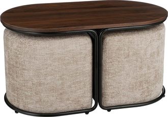 MiCa Decorations Mesa de centro con pufs gris claro Alt. 41