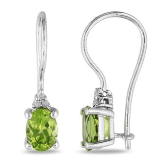 Amour Emerald Cut Peridot and Diamond Accent Euroback Earrings In Sterling Silver