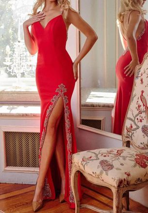 Jovani Jeweled Open Back Prom Dress In Red