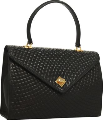 Bally Vintage Handbag Quilted Leather Black Leather Handbag (Pre-Owned)