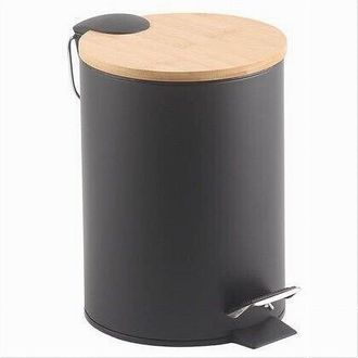 Trade Shop Trade Shop - Pattumiera Acciaio A Pedale 5 Litri Bidone Cestino Spazzatura Nero Legno 87458