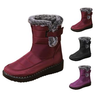 Generic Winter Snow Boots for Womens Mens Warm Fur Lining Booties Non Slip Comfortable Mid Calf Boots Thicken Thermal Fuzzy Snow Shoes with Zipper and Touch F