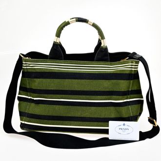 Prada Canapa Open Tote Canvas Green Canvas Handbag (Pre-Owned)
